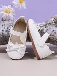 1 par de zapatos de princesa para niñas, con parte superior de cuero brillante, punta redonda, decoración de lazo, lindos y dulces, adecuados para vestidos de princesa, fiestas de cumpleaños, actuaciones, bodas, uso en interiores y exteriores