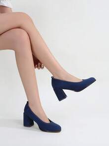 Fashionable Versatile Simple Wide-Fit Solid Color High Heels - Blue - View 2