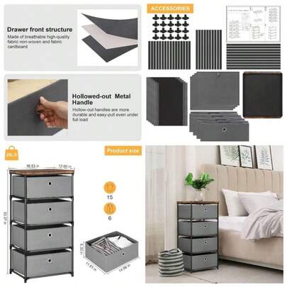 Dresser With 4 Drawers, Fabric Chest Of Drawers Storage Tower, Large Capacity Chest Cabinet Organizer Unit Bedroom, Dorm, Hallway,