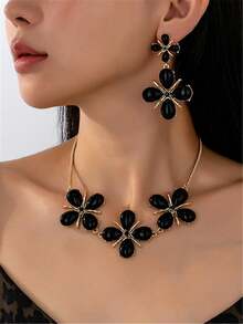 3pcs/5pcs Flower & Butterfly Jewelry Set, Necklace, Earrings, Bracelet, Ring, Metal 5-Petal Flower & Butterfly, Elegant & Sweet Women Accessories