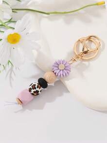 1pc Floral Print Random Boho Casual Street Party Elegant Silicone Keychain, Valentine's Day Gift