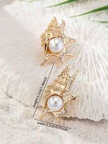1 Pair Shell Earrings Summer Beach Style Sea Snail Conch Earring Vocation Style Faux Pearl Boho Jewelry For Women