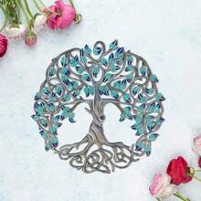 1pc Vibrant Tree Of Life 15.74" Metal Wall Art - Colorful Leaf Accents, Intricate Design For Farmhouse Decor In Bedroom, Kitchen, Living Room, Office, Or Outdoor Spaces