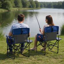 Huisuilinss Camping Directors Chair,1PCS Oversized Camping Chair,Portable Folding Chair With Side Table,Lawn Chair For Adults Support 400 Lbs,For Camping Sports Picnic Beach Fishing - 藍色 - 查看 8
