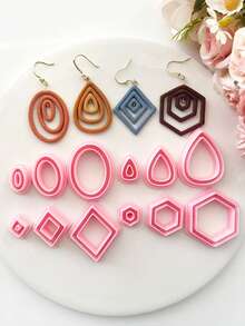Nested Geometric Clay Cutters, Layered Shape Polymer Clay Molds For Minimalist Earrings, Great For Modern, Boho & Neutral Tone Jewelry, Perfect For Statement Pieces & Everyday Wear - Pink - View 1