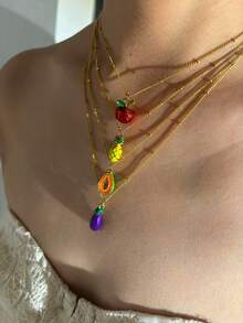 Monlansher New Fashionable Women's Stainless Steel Pendant Necklace, Fruit Element Personalized Design, Minimalist Versatile Daily Wear Layered Stainless Steel Necklace For Women - Gold - View 4