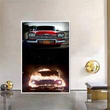 1pc Classic Car & Burning Car Design Posters,Vintage Canvas Wall Arts,For Living Room, Bedroom, Office, Cafe, Bathroom, Dormitory, Dining Room, Bar Wall Decorative,Home Decoration,Garage Decoration,NO Frame