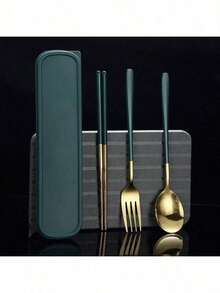 3PCS/15PCS Stainless Steel Utensil Set – Reusable Portable Travel Tableware (Chopsticks, Fork, Spoon Included), Suitable For Outdoor Picnics & Homemade Lunches