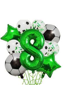 11pcs Football Theme Foil Balloon Set - Numbers 0-9 World Cup Theme Party Birthday Decorations Balloons, Includes 32" Number Balloons And 18" Football Balloons, Suitable For Sports Party/Birthday Party/Summer Party Decor, Fan Party/Locker Room Celebration, Etc. - Multicolor - View 14