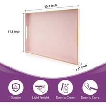Pink Serving Trays, Decorative Serving Tray With Handles, Coffee Table Rectangular Trays Plastic Tray Ottoman Bathroom, Living Room, 15. U201Dx 10.2u201Dx1.37u201D - Hồng + 15,7" x 11,8" x 1,6" - Xem 2