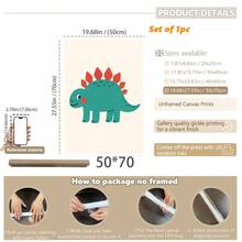 1 gerahmtes/Leinwand Wandkunst, Dinosaurier Tier Thema Dekoration. Badezimmer Wanddekoration. Themen Poster, Schlafzimmer Dekoration, Raumdekoration, Heimdekoration, Ornamente, Winterdekoration für Zuhause, Wanddekoration. Geeignet für Kinderzimmer, Kinderzimmer, Jungen- und Mädchen-Partyräume, Kita-Klassenzimmer Dekoration, wasserfestes Material. Kopfteil Dekorative Tapete, Party Deko Geschenke. Badezimmer Wanddekoration.