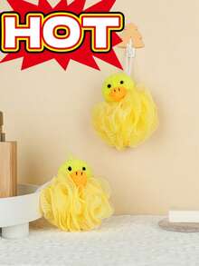 1pc PE Loofah, Kids Loofah,Bath Sponge,Cartoon Duck Decor Foaming Bath Ball For Bathroom Home Bathroom Decor Back To School,Kids Bath Sponge - Skin Friendly Loofah, Cartoon Body Cleaning Washing Sponges Bath Balls | Comfortable Baby Bath Sponge