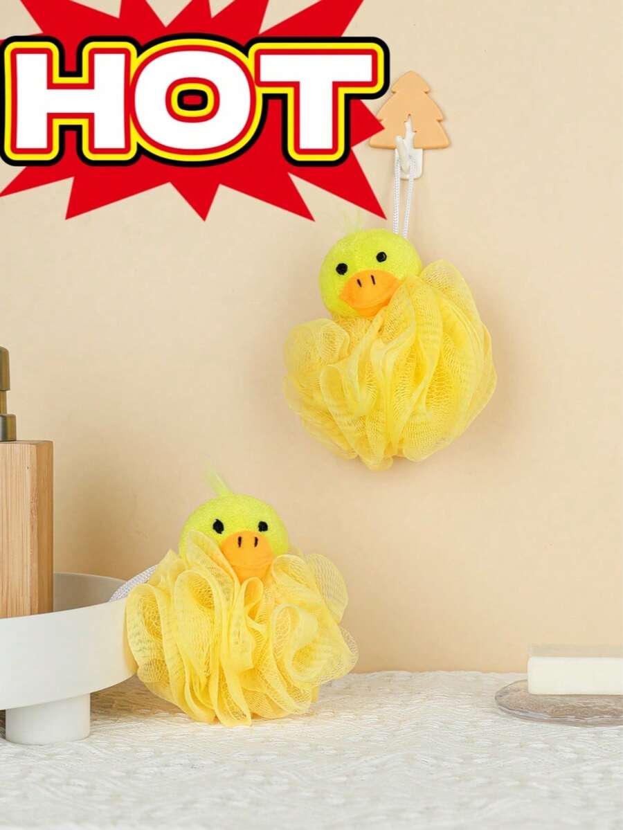 1pc PE Loofah, Kids Loofah,Bath Sponge,Cartoon Duck Decor Foaming Bath Ball For Bathroom Home Bathroom Decor Back To School,Kids Bath Sponge - Skin Friendly Loofah, Cartoon Body Cleaning Washing Sponges Bath Balls | Comfortable Baby Bath Sponge