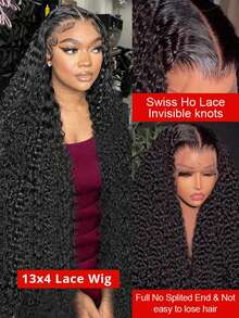 180 Density 13x4 HD Transparent Deep Wave Lace Front Wigs Human Hair Pre Plucked Bye Bye Knots Brazilian Remy Lace Frontal Wigs For Women Deep Curly Glueless Wigs Human Hair With Baby Hair - Natural Black - 查看 6