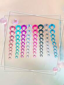 9pcs Boho Vintage Acrylic U-Shaped Horn Ear Plugs And Nose Rings Set - Colorful Geometric Design For Parties And Daily Wear, Cute Jewelr