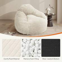 Sweetcrispy Bean Bag Chair, 39 Inch Bean Bags For Adults And Kids, Chair With Memory Foam Filled, Bean Bag Couch With Backrest And Armrests, Comfy Sofa For Living Room, Bedroom And Dorm