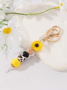 1pc Floral Print Random Boho Casual Street Party Elegant Silicone Keychain, Valentine's Day Gift