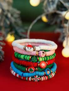 Set di 7 braccialetti in argilla polimerica eleganti e carini a tema fiocco di neve e clown, gioielli vintage chic adatti per uso quotidiano e feste diOgnissantin, regalo per donne (esclusa carta regalo)