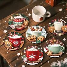 4pcs/6pcs/300pcs Christmas Milk Cup Patterned Diatom Mud Coasters Are Suitable For Home Decoration, Coffee Shops, Afternoon Tea, Restaurant Decoration, Theme Parties, Daily Decoration, And Can Also Be Given As Christmas Gifts - Multicolor - View 1