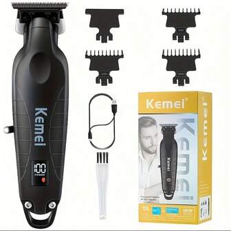 Kemei 科美 KM-2293 男士专业毛发/胡须修剪器 零间隙理发器 理发师适用 带T形刀片 无线充电式|男士电动剃须刀|父亲节礼物