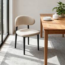 Set Of 4 Mid-Century Modern Cotton-Linen Dining Chairs, Ergonomic Upholstered Chairs With Solid Wood Legs &  300lbs Capacity For Kitchen & Dining Room Beige - 米色 - 查看 4