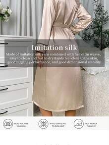 1 قطعة رداء أنيق بربطة الخصر للنساء، فستان نوم قصير من الساتان الحريري الناعم، لون أحادي أنيق بربطة الخصر خفيف الوزن، قصير وحريري ناعم، مناسب للعرائس والوصيفات والاستخدام المنزلي. فستان قصير لموسم الزفاف، رداء بطباعة حرفية، كيمونو ولباس نوم. - متعدد الألوان - مشاهدة 12