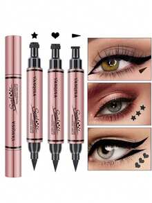 QIC 二合一双头眼线笔 - 星心印章三角印章液体眼线笔，易于涂抹，打造专业效果眼线妆 - 黑色 - 查看 3