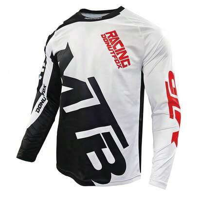  2025 Ropa de Bicicleta, Maillot de Ciclismo de Montaña, Camiseta de Ciclismo de Manga Larga para Hombres de Secado Rápido y Transpirable, Ropa para Motocicleta Todoterreno, Maillot de Ciclismo, Camiseta Todoterreno MTB BMX Motocicleta, DONUTFOX