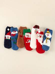 Random 3 Pairs Of Children's Socks Winter Coral Velvet Socks Cute Cartoon Christmas Socks For Girls Half Velvet Thickened Warm Home Sleeping Socks Three-Dimensional Ear Plush Ball, Cute And Fun