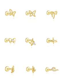 S925 纯银心形平背穿孔耳环 16G 螺纹耳轮耳环耳屏耳环海螺耳环叠戴耳环