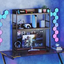 2-Tier Countertop Desktop Bookshelf W/ Metal Pegboard 2 Anti-Tipping Devices - Black - View 5