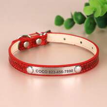 Colorful Cat Engraved Collar, Personalized Pet Name Tags, Adjustable, Anti-Lost - Red - View 6