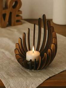1 peça de suporte de vela de lótus feito à mão (velas não incluídas), lótus de madeira Deepam Kundulu, peça de arte artesanal para decoração de ambiente, suporte de vela para decoração de casa, suporte de vela em formato de lótus, decoração de cera elegante adequada para casamento, casa, Natal, Dia das Mães - não requer pilhas, decoração minimalista moderna, artesanato, adequado para todas as estações - Multicolorido - Ver 1