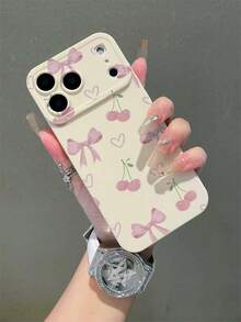 1 件优雅公主风格粉色蝴蝶结、樱桃、心形印花米色手机壳，米色直边防滑手机壳，兼容 11 12 13 14 15 16 系列可爱手机壳，兼容三星 S20/S21/S22/S23/S24/S25 Plus Ultra FE 手机壳舒适柔软保护套，兼容 17 Air 17 Pro 17 Pro Max 手机壳简约手机保护套 - 米色 - 查看 3