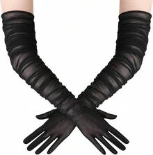 Long Mesh Gloves For Women, Stretchy Tulle Opera Party Gloves, Elegant Wedding Costume Accessory - Màu Hồng baby - Xem 6