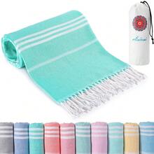 Turkish Beach Towels Quick Dry Sand Free Soft Absorbent Adult Oversized Bath Pool Swim Long Stripe Towel Sound Cloud Sandfree Chamois Mat Summer Thing Lightweight Thin Mint Green Vacation Essentials - ThinnerMint172x36英寸 - 查看 2