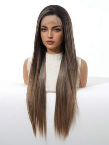 13*3.5英寸高密度150%蕾丝前假发，高品质舒适女士假发，渐变色，30英寸中长直发，采用耐热合成纤维制成，适合度假、家庭聚会、角色扮演和日常佩戴。 - 漸層 - 查看 4