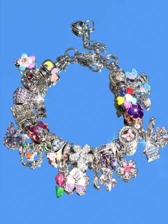 1 pieza Pulsera con dije de flor vintage, Pulsera de flor de sakura rosa, Pulsera de flor de tulipán, Pulsera de mariposa vintage, Pulsera de estilo festivo