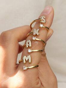 Women's Balloon Shaped Cute 26 Letter Rings, Gold Plated Zirconia A To Z Adjustable Open Letter Rings, Beautiful Wedding Jewelry Gift