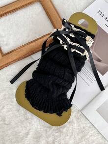 زوج/زوج واحد من الساقيات المحبوكة للأطفال والمراهقين، أكمام الساق، دافئة، فيونكة، تشطيب بالدانتيل، خريف/شتاء، جميع المواسم، أبيض، أسود، خاكي، بني، لون سادة، حافة مجعدة، أنيقة وجميلة، مناسبة للارتداء اليومي والهدايا