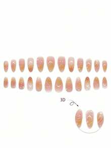 A Set Of 24 Almond-Shaped Press-On Nails In Pink With 3D Floral And Bubble Bead Designs, Suitable All Women. Parties, Celebrations, And Everyday Wear, Comfortable, Easy To Apply, And Long-Lasting. Comes With Glue And A Nail File To Enhance Your Fingertips' Beauty. Nail Supplies Nails - 淺粉色 - 查看 4