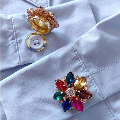 2 件/套纽扣套装 奢华水钻袖扣 适用于衬衫、女装装饰纽扣夹，无需缝纫纽扣盒 燕尾服袖扣 时尚服饰配饰、礼品