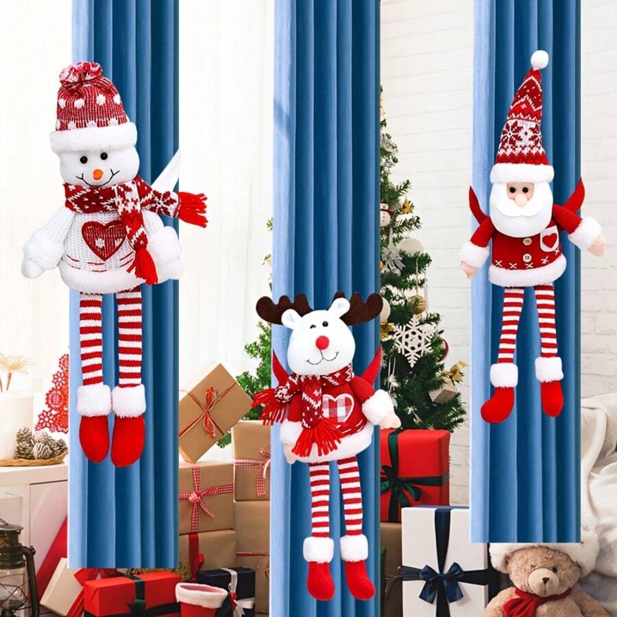 1pc Christmas Curtain Tie Back, Various Styles Available, Santa Claus & Snowman With Feet Curtain Tiebacks, Indoor Christmas & Halloween Gift, Party Decor - Multicolor - View 1