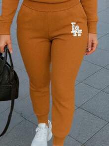 Conjunto de pants  Sudadera y pantalón  Felpa suave  Cuello redondo Estilo cómodo  Conjunto deportivo - Camel - Ver 3