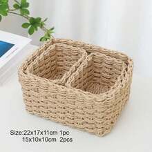 Cesta de almacenamiento de cuerda de papel redonda suave tejida de paja hecha a mano, para organizar contenedores de almacenamiento decorativos, caja de almacenamiento de oficina, 1/3 Uds. - Negro - Ver 10