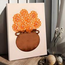 1pc, Abstract Floral Canvas Wall Art, Modern Bohemian Orange Flower Pot Print, Botanical Decor For Living Room Bedroom Office, Minimalist Aesthetic Home Artwork, Solid Wood Frame Painting, Easy To Install - 111 - 查看 8