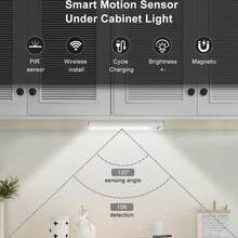 USB 可充电无线 LED 橱柜灯，智能传感器，无需插座，便携且易于安装，磁条灯，适用于走廊、楼梯、床边、衣柜、厨房 - 白色外殼 - 查看 7