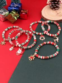 6/12/24 قطعة/مجموعة من اكسسوارات عيد الميلاد، سوار خرز من الطين الناعم، سوار هدية بابا نويل، اكسسوارات يدوية بألوان متباينة للأعياد