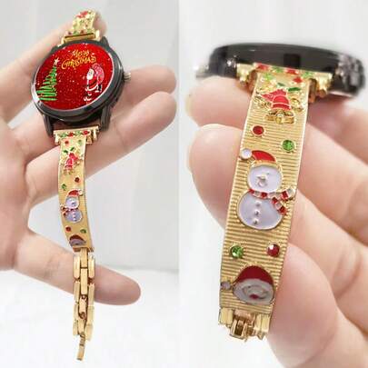1 pezzo Cinturino per orologio con elementi natalizi, adatto per interfaccia orologio da 20mm/22mm come Galaxy Watch, Garmin, Amazfit, in lega di zinco con design curvo che si adatta comodamente al polso, lunghezza regolabile per polsi sottili, accessorio decorativo natalizio per orologio (solo cinturino)