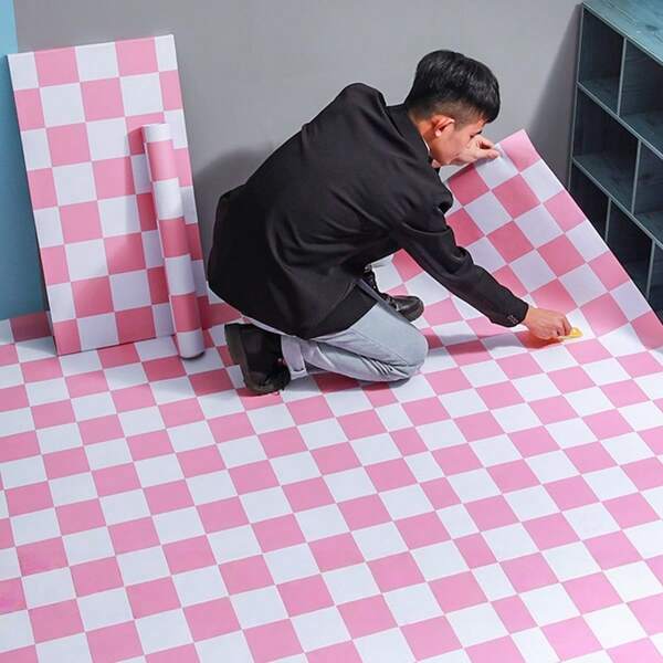 1 rotolo di carta da parati autoadesiva retrò a quadri, decorazione geometrica a scacchiera, adatta per bagno, armadietto, libreria, tavolo da pranzo, comodino, decorazione in stile rosa pastello femminile, decorazione da parete, decorazione per pavimenti, adesivi per piastrelle, decorazione per la casa, decorazione per la stanza, decorazione per pareti